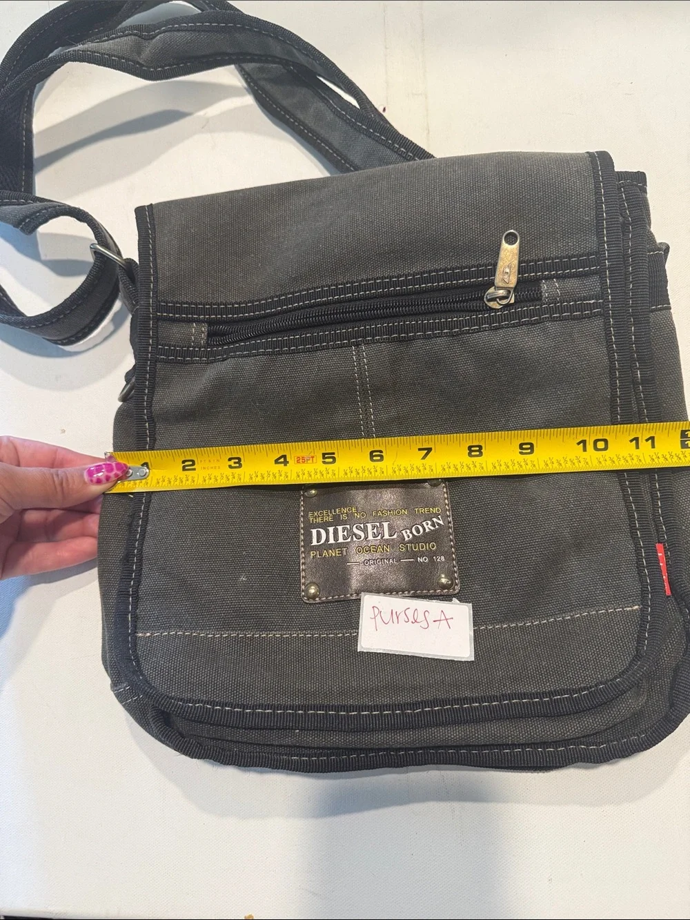 Diesel Black Canvas Messenger Crossbody Bag